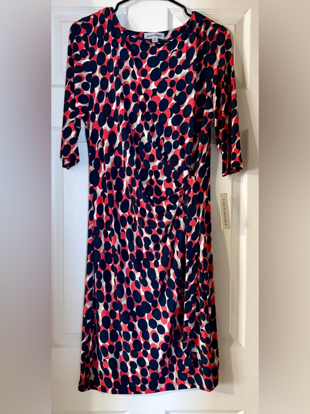Shelby & Palmer Navy and Coral Polka Dot Midi Wrap Dress (NWT)